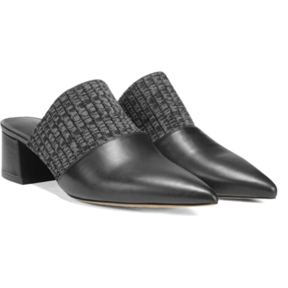 Vince black leather ribbed pointed mules raven